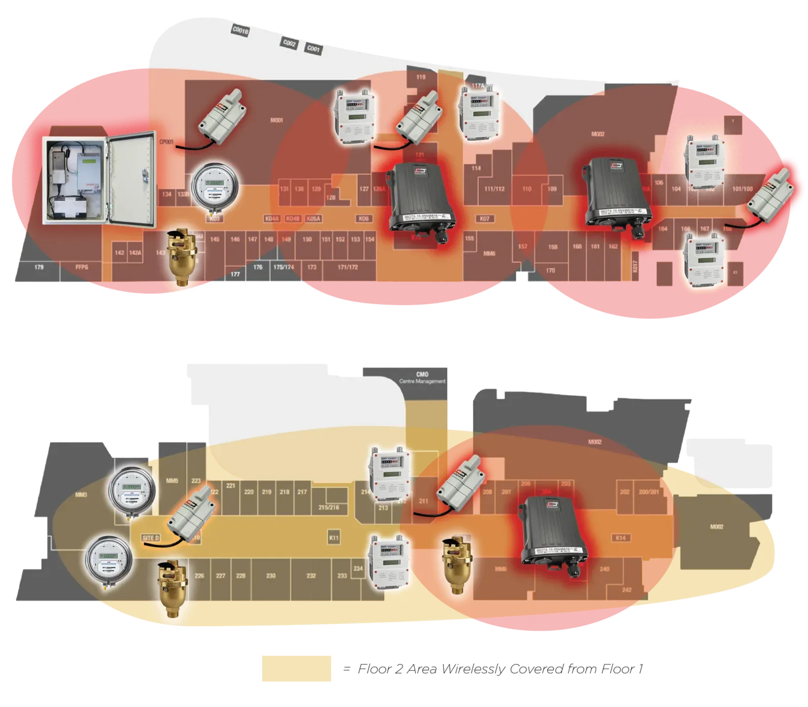 AMR wireless network architecture across a multi-storey building